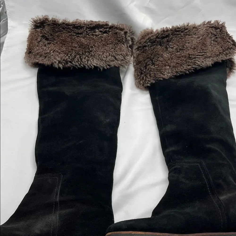 Sam Endelman Orlando Black Suede Faux Fur Fold Over Knee High Boots